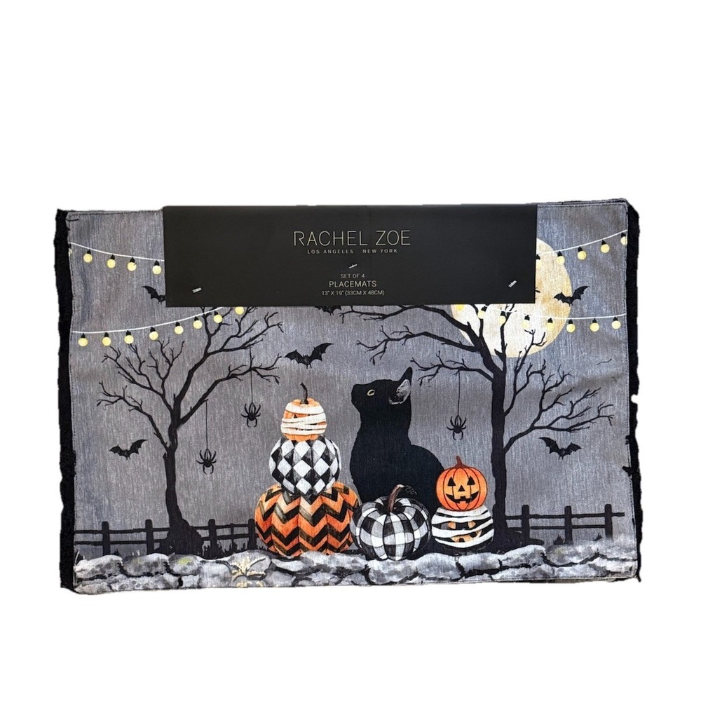 Rachel Zoe MACKENZIE CAT Halloween Placemats 13x19 Set‎ of 4 New